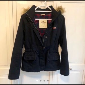 Navy Hollister Jacket with Fur Hood 💙 Size L